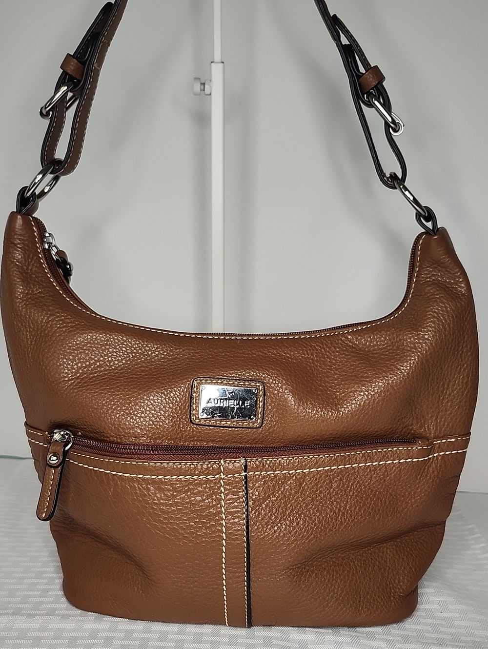 Aurielle Brown Pebbled Leather Hobo Shoulder Bag
